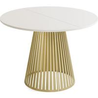 ESSTISCH Naro rund ausziehbar mit Goldenem Lamellen-Metallgestell, Beige Kaschmir 100-180/100/76 cm - Kaschmir/Beige, Holzwerkstoff/Metall (100/176/76cm) - WFL GROUP