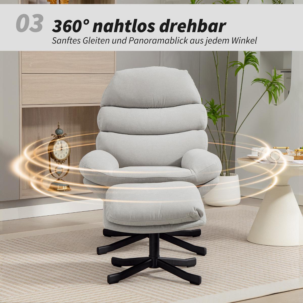 RELAXSESSEL mit Hocker Sessel Loungesessel mit Chenille-Optik Cremeweiß - Blau/Creme, Textil/Metall (78/100/93cm) - HOMCOM