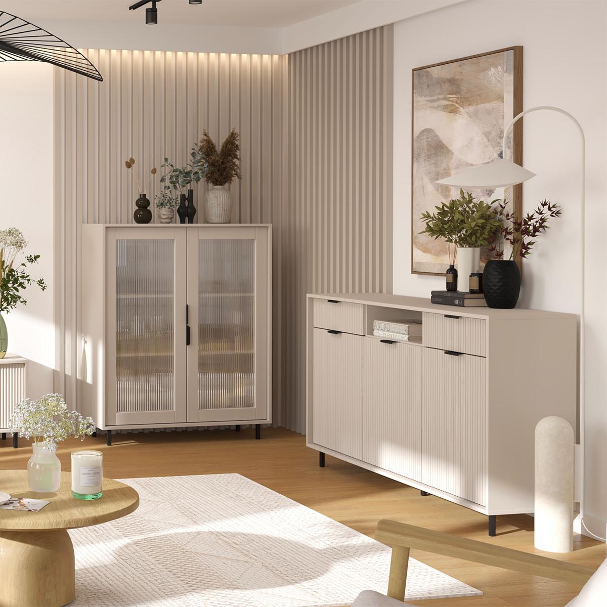 GESCHIRRSCHRANK Soly Kaschmir - Beige, Holzwerkstoff (103.2/126.2/40.3cm) - Petits-meubles