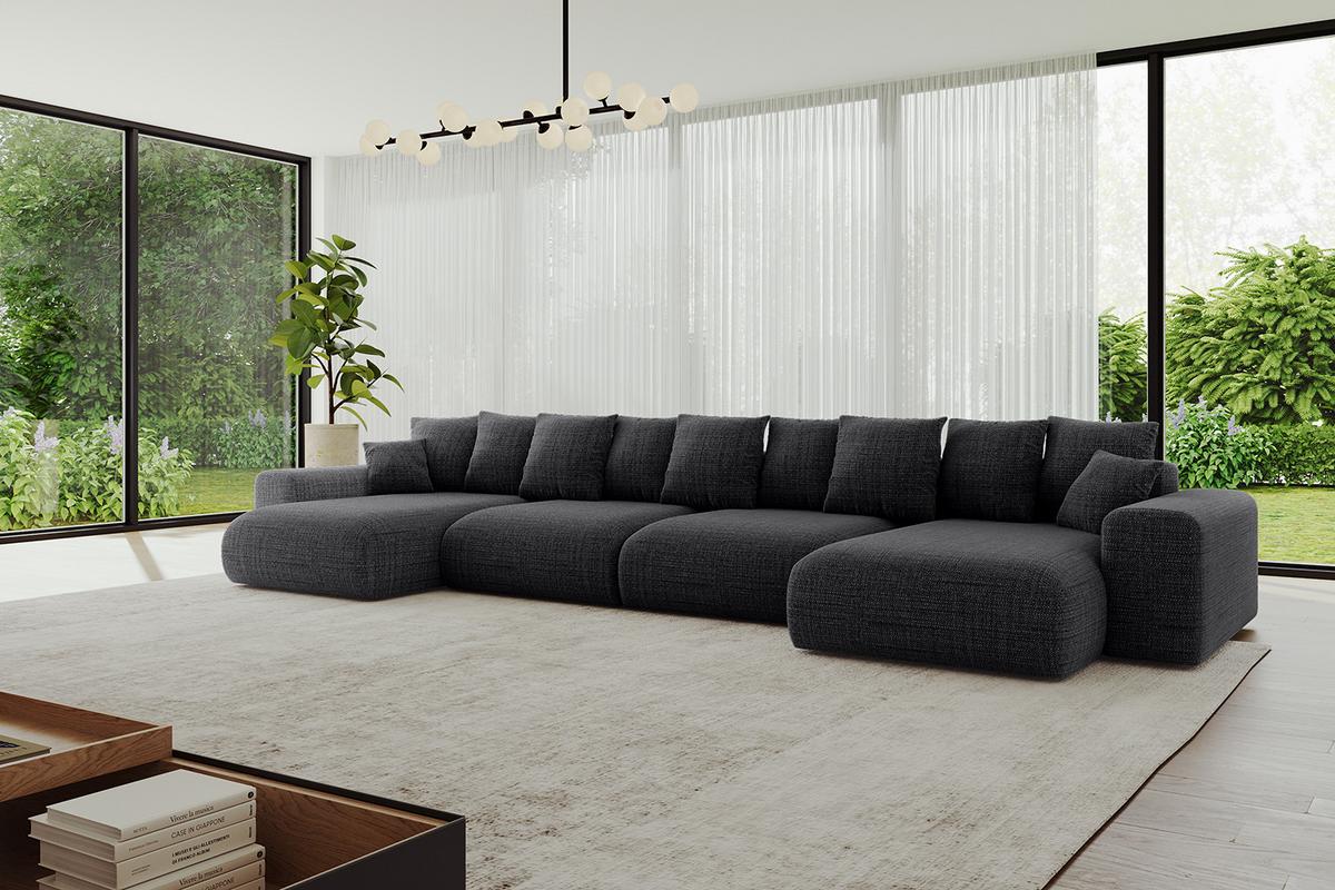 WOHNLANDSCHAFT mit Schlaffunktion ESKAR-U2-464x176x72cm Schwarz - Schwarz, Holzwerkstoff/Kunststoff (176/72/464cm) - ALTDECOR