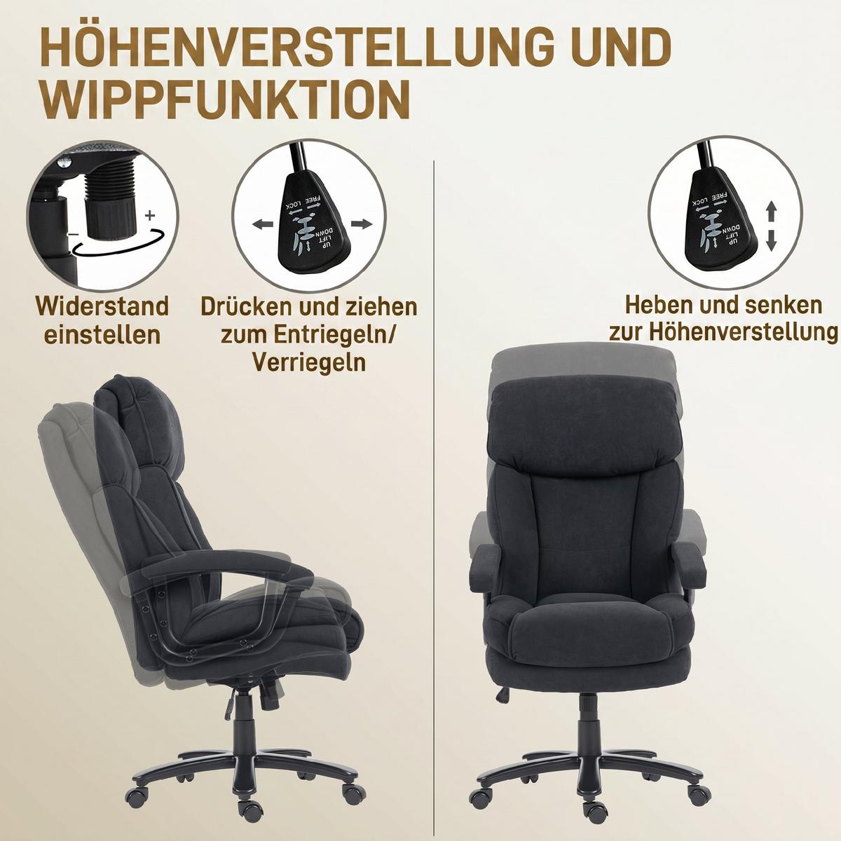 CHEFSESSEL Polyester Schwarz - Schwarz, Textil/Metall (68.5/125/79cm) - HOMCOM