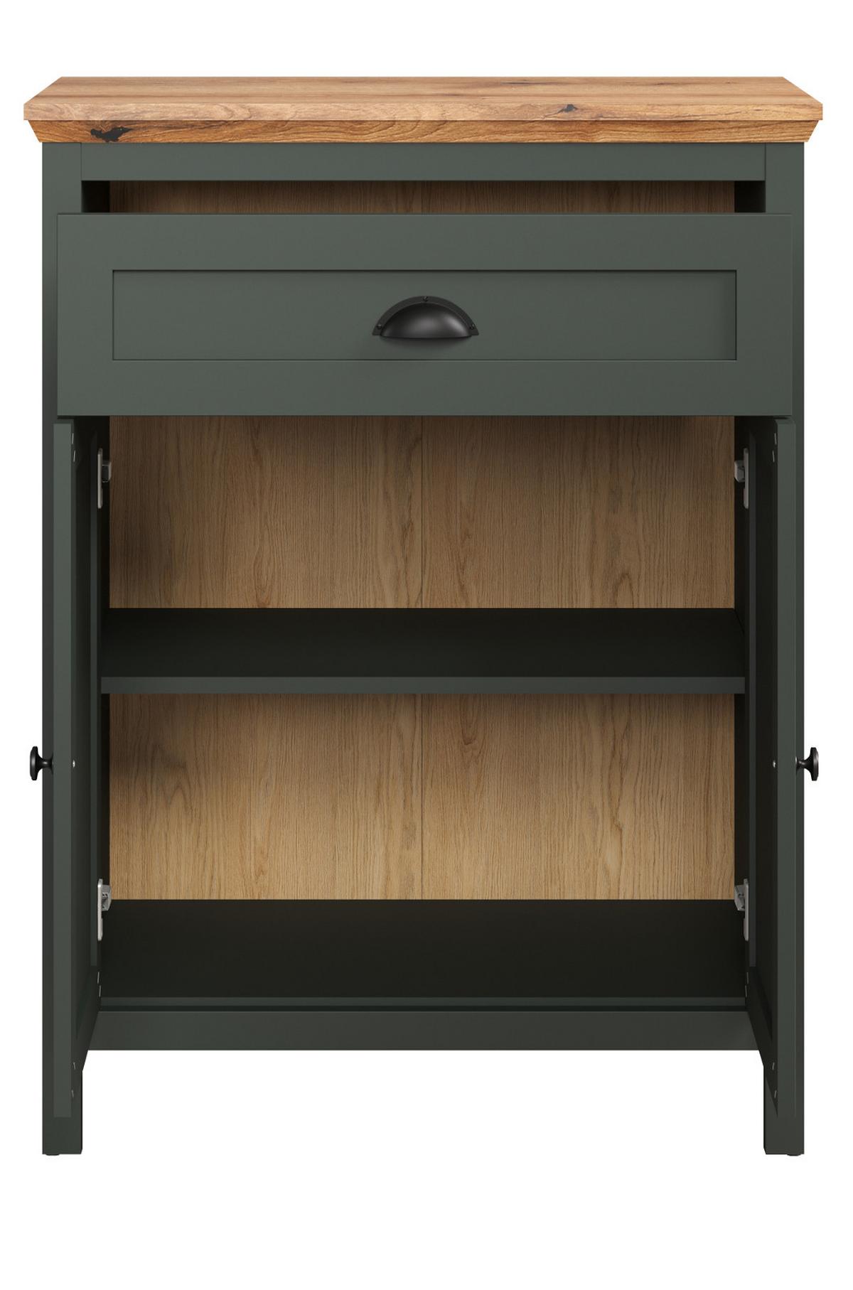FLURKOMMODE grün, Evoke Eiche 77 x 102 cm, Schuhkommode im Landhaus-Stil - Eichefarben/Schwarz, Holzwerkstoff/Kunststoff (77/102/39cm) - Top.Furn