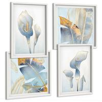 BILDER SET 4er Set - 50x50 cm & 40x60 cm Weißer Rahmen - Blaue Blumen im Hintergrund - Weiß, Kunststoff (50/50cm) - TULUP