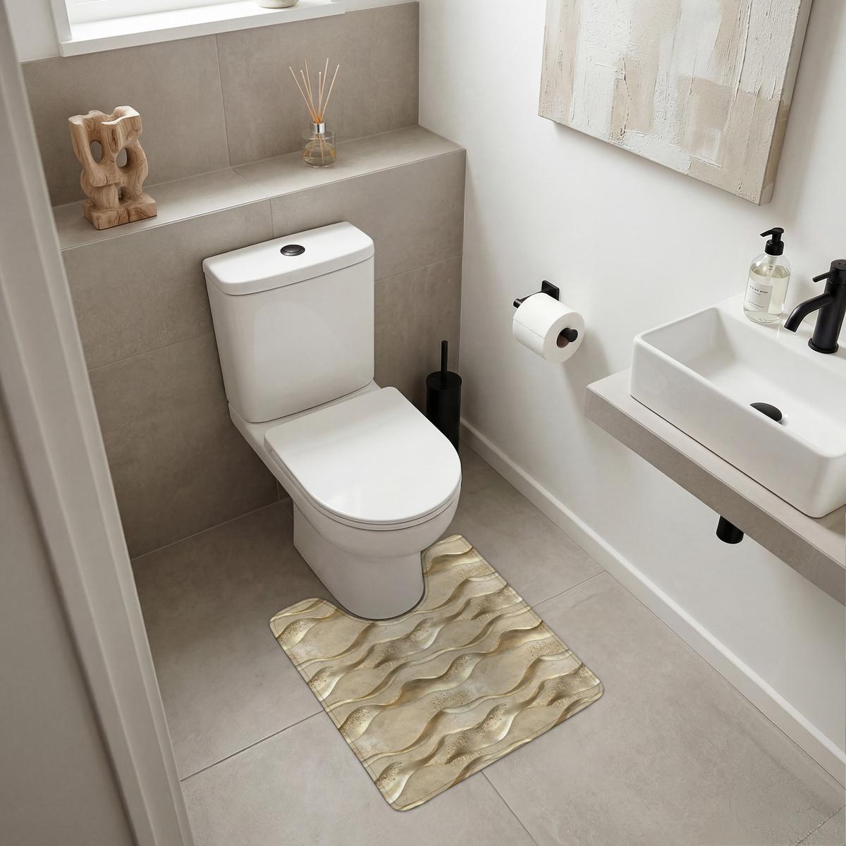 WC-VORLEGER Wellen - Muster - Gold Toilettenvorleger 55x60 cm - Messingfarben, Textil (55/1cm) - OnlyWow