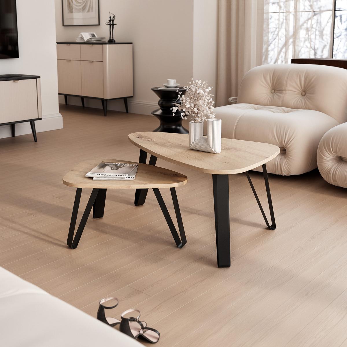 SATZTISCH NOA Stahlgestell, Freiform, Schwarz / Artisan-Eiche - Schwarz/Eiche Artisan, Holzwerkstoff/Metall (94/60/42cm) - Idohome