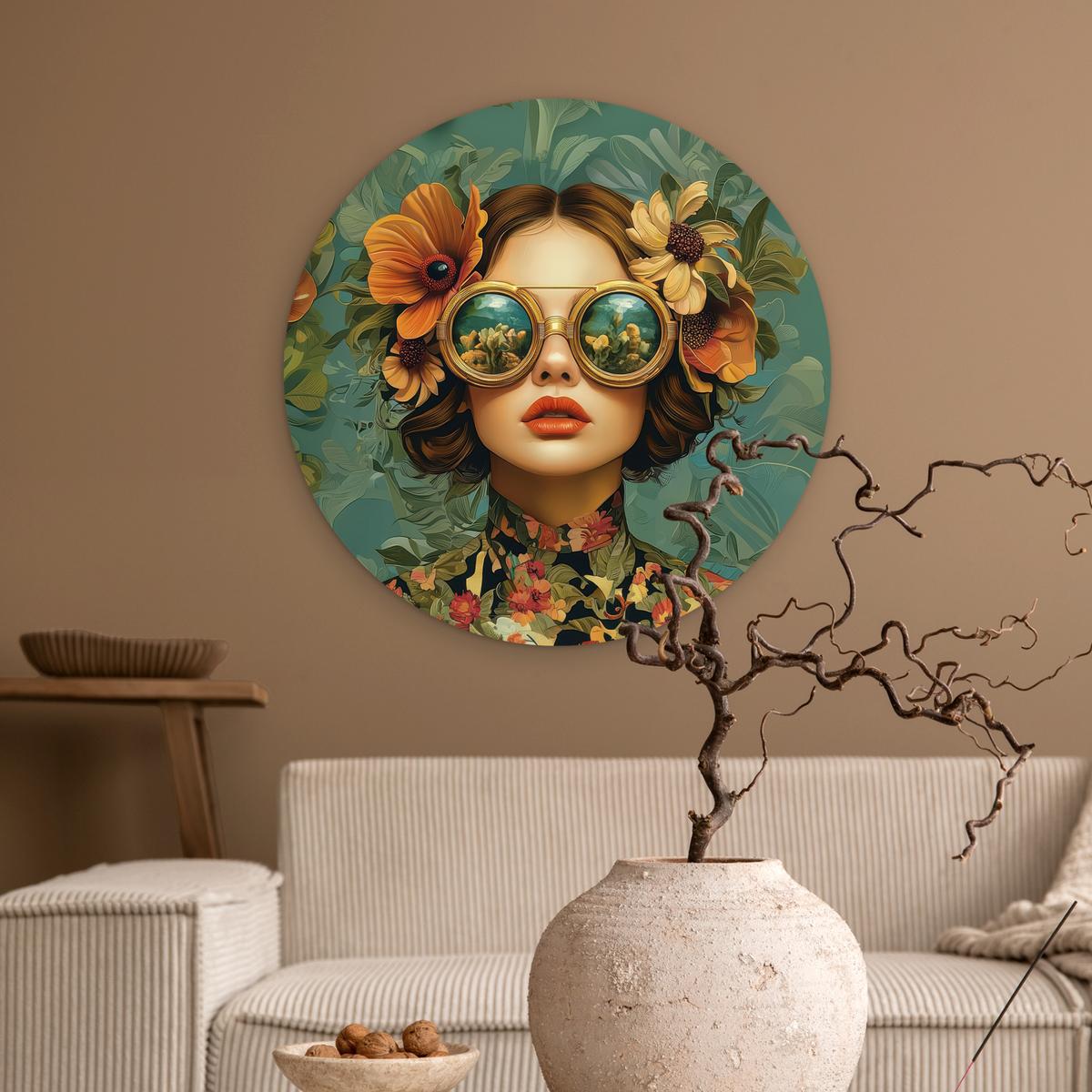 WANDBILD Frau - Blumen - Schmetterlinge - Natur - Vintage Wanddeko Schlafzimmer 60x60 cm - Petrol, Kunststoff (60/60cm) - MuchoWow