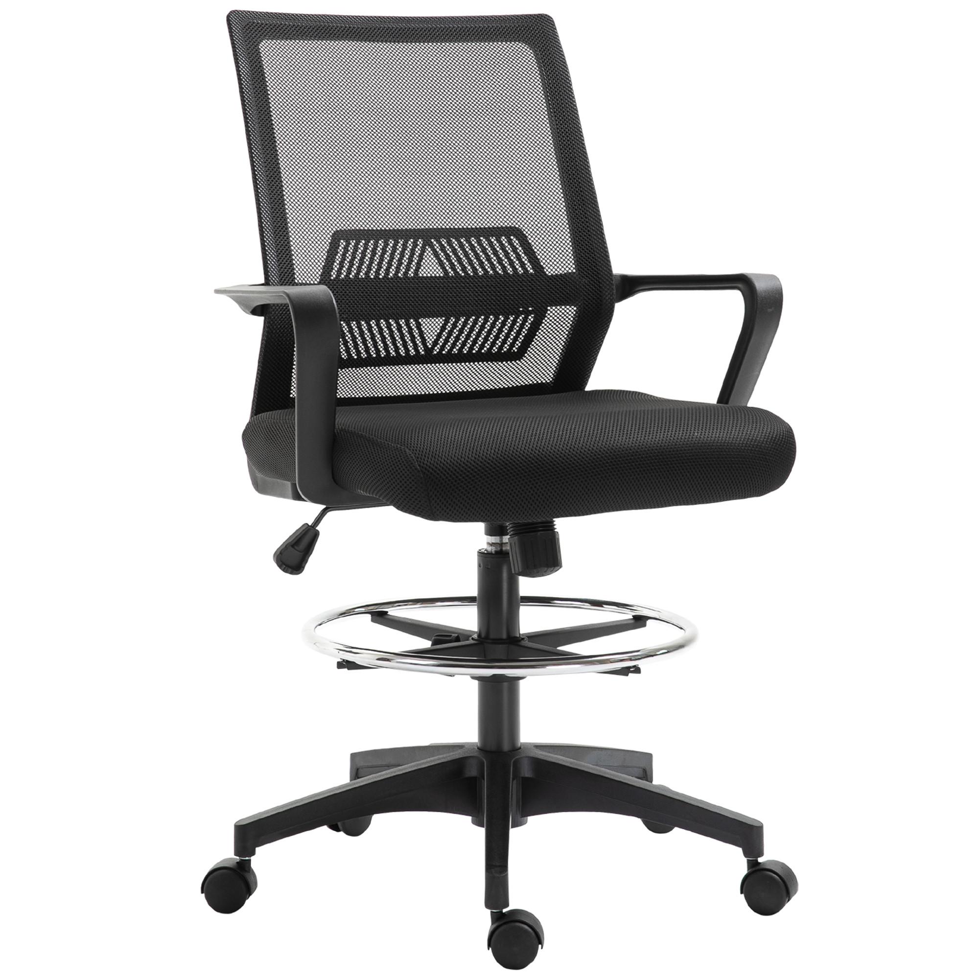 BÜROSTUHL Ergonomischer Schreibtischstuhl verstellbarer Fußring, Wippfunktion - Schwarz, Kunststoff (59/124/64cm) - Vinsetto