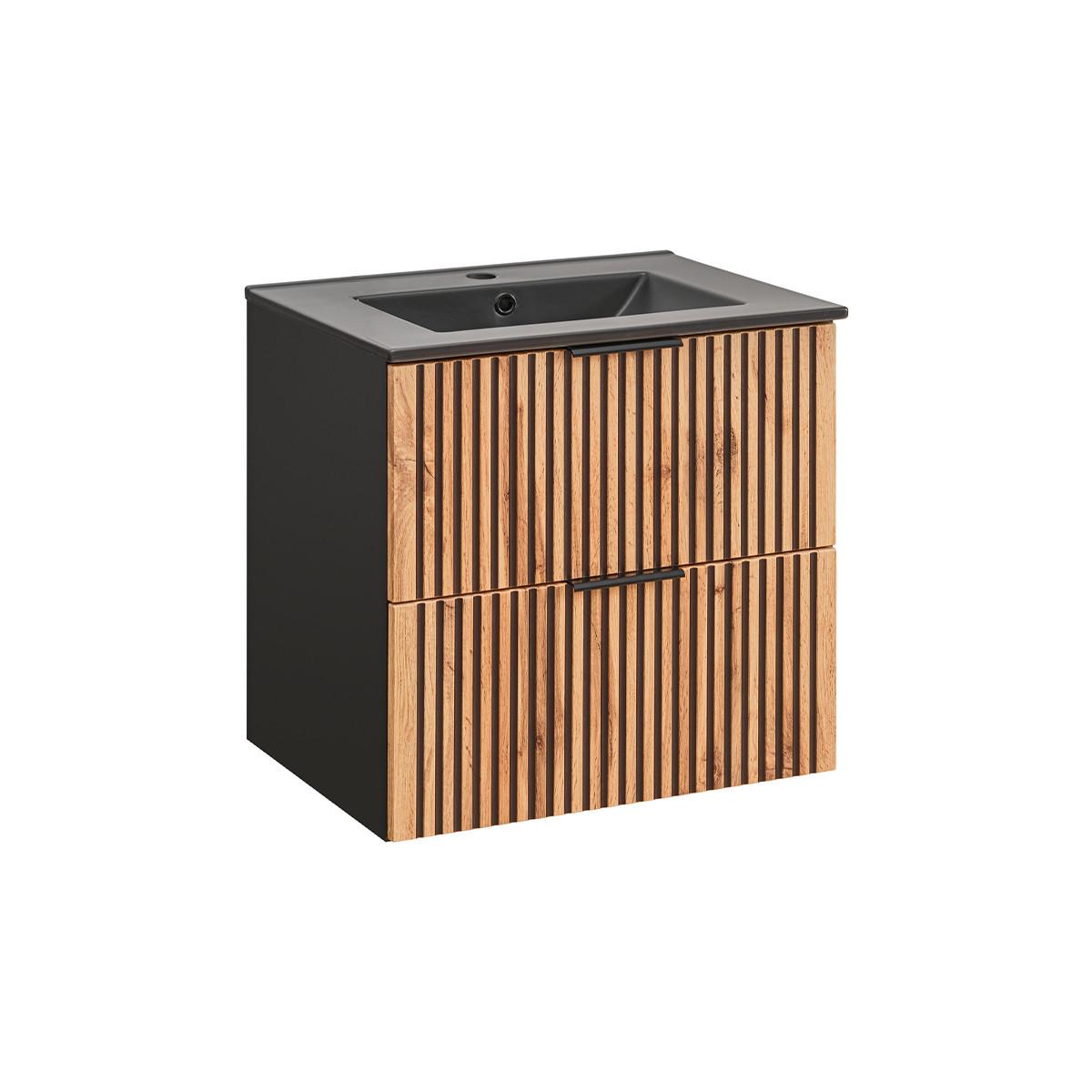 WASCHTISCH 60.2cm Gaia Holz in Eichenoptik und Schwarz - Schwarz, Holzwerkstoff (60.2/57/46cm) - Petits-meubles