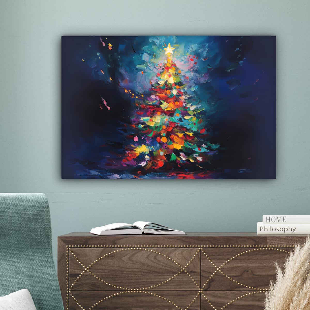 LEINWANDBILD Weihnachtsbaum - Weihnachten - Abstrakt - Farbenfroh Gemälde 60x40 cm - Multicolor, Textil (60/40cm) - MuchoWow