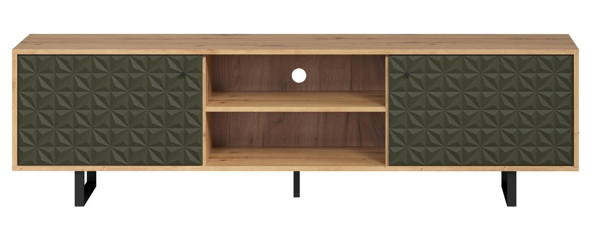 TV-LOWBOARD grün matt mit 3D Struktur, Eiche Artisan 184 cm, TV-Unterteil mit Soft-Close - Schwarz/Eiche Artisan, Holzwerkstoff/Kunststoff (184/52/40cm) - Top.Furn