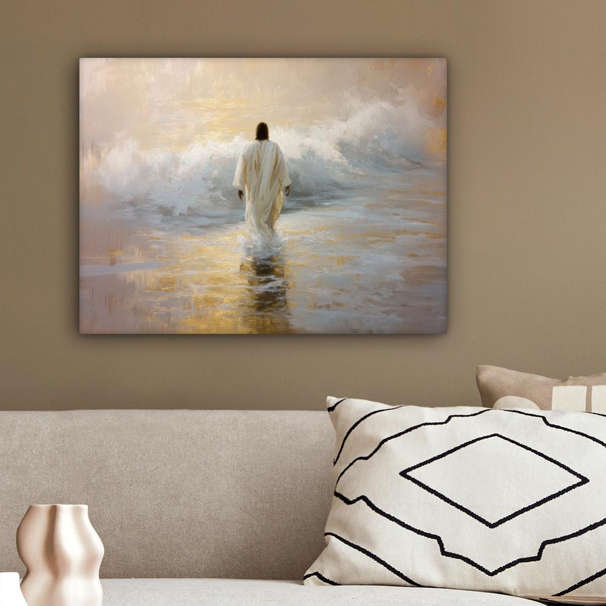 LEINWANDBILD Gemälde - Welle - Jesus - Abstrakt Wandbild 40x30 cm - Goldfarben, Textil (40/30cm) - MuchoWow