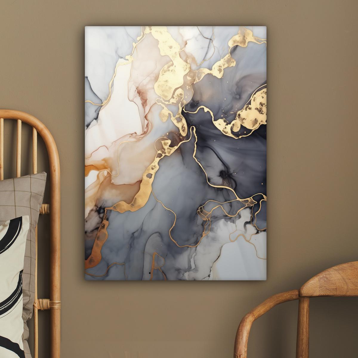 LEINWANDBILD Marmor - Schwarz - Gold - Weiß Wandbild Wohnzimmer 60x80 cm - Dunkelgrau, Textil (60/80cm) - MuchoWow