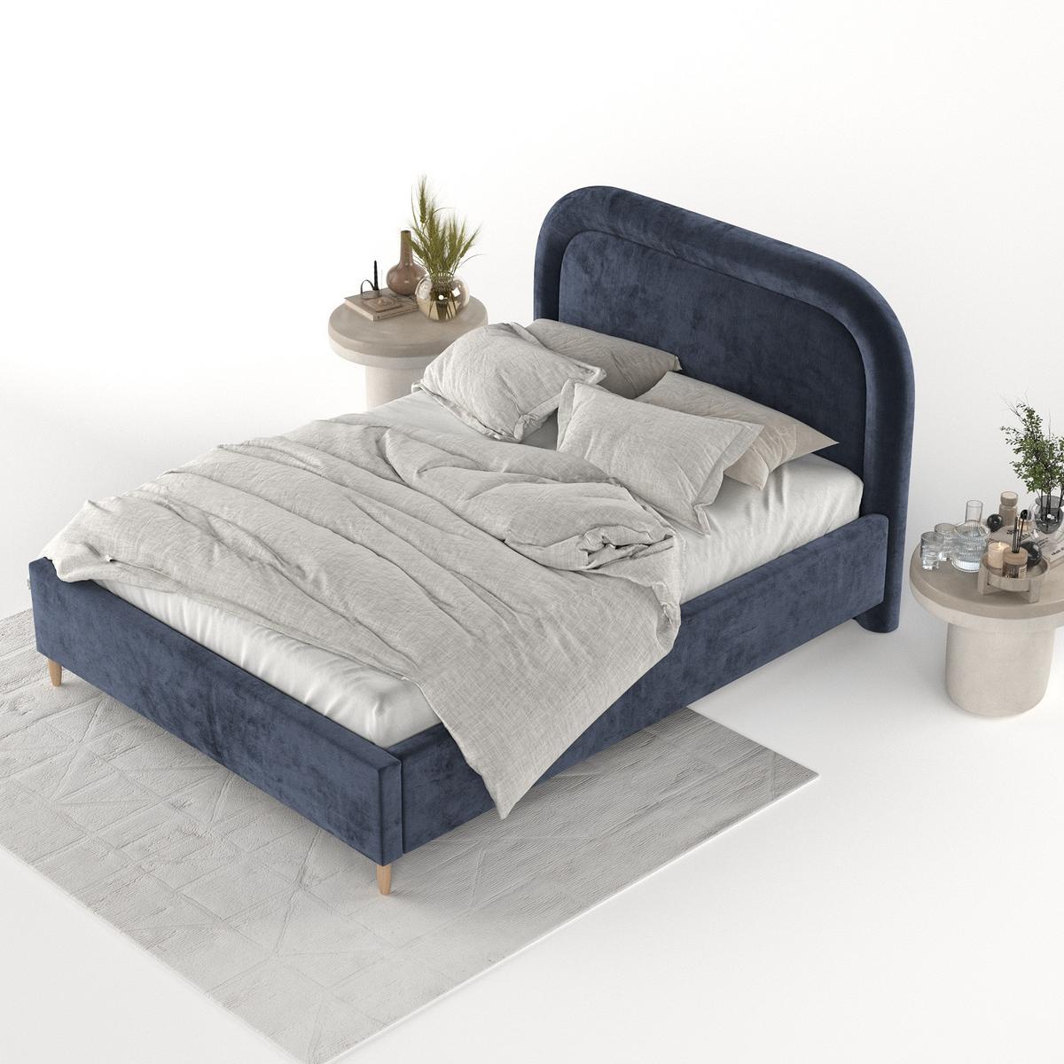 POLSTERBETT Zoya 120/200 cm Marineblau im Lotta Stoff - Naturfarben/Dunkelblau, Holz/Holzwerkstoff (120/200cm) - AltaBeds