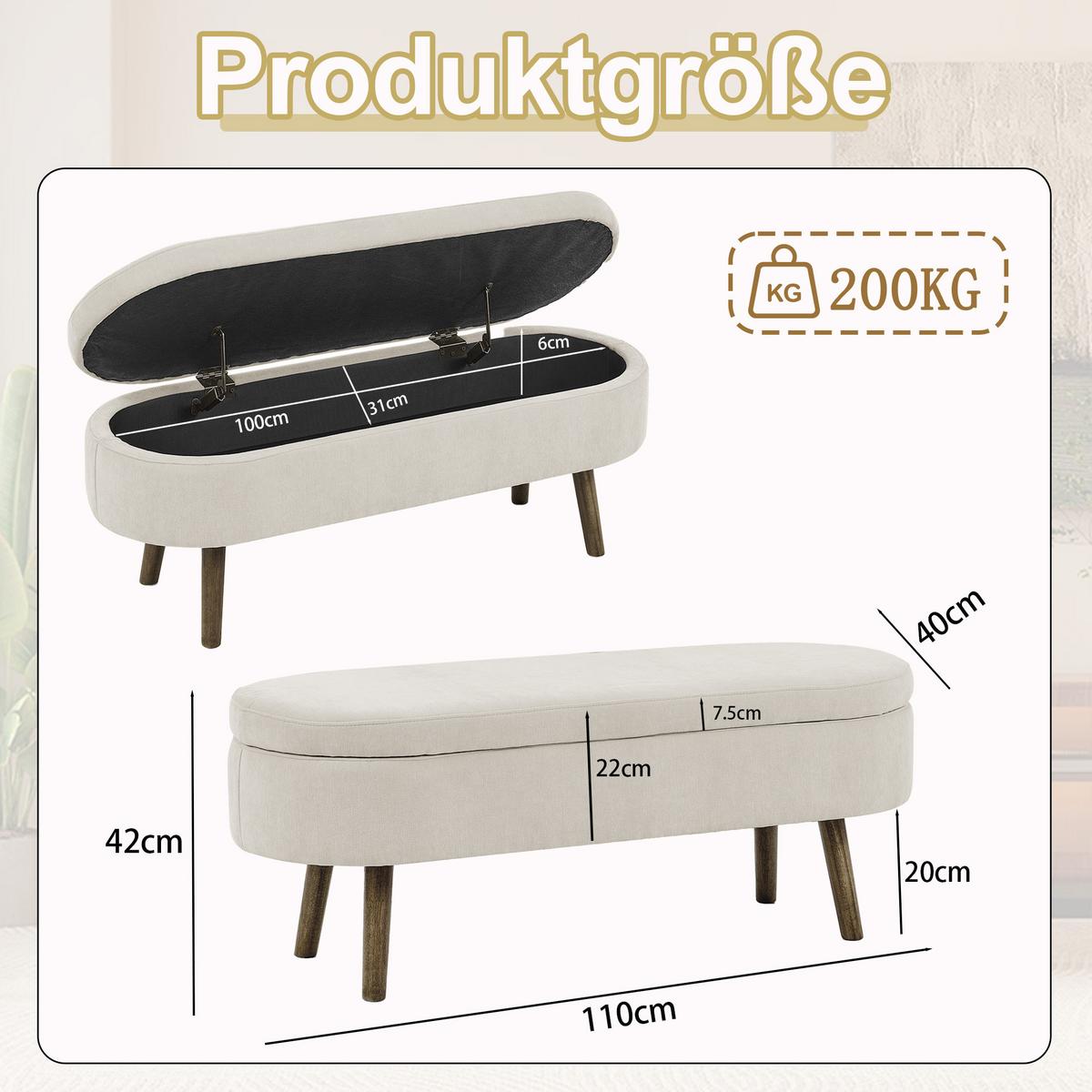 AUFBEWAHRUNGSTRUHE velvet & gold 110 cm - Beige, Textil (110/42/40cm) - Urban Meuble