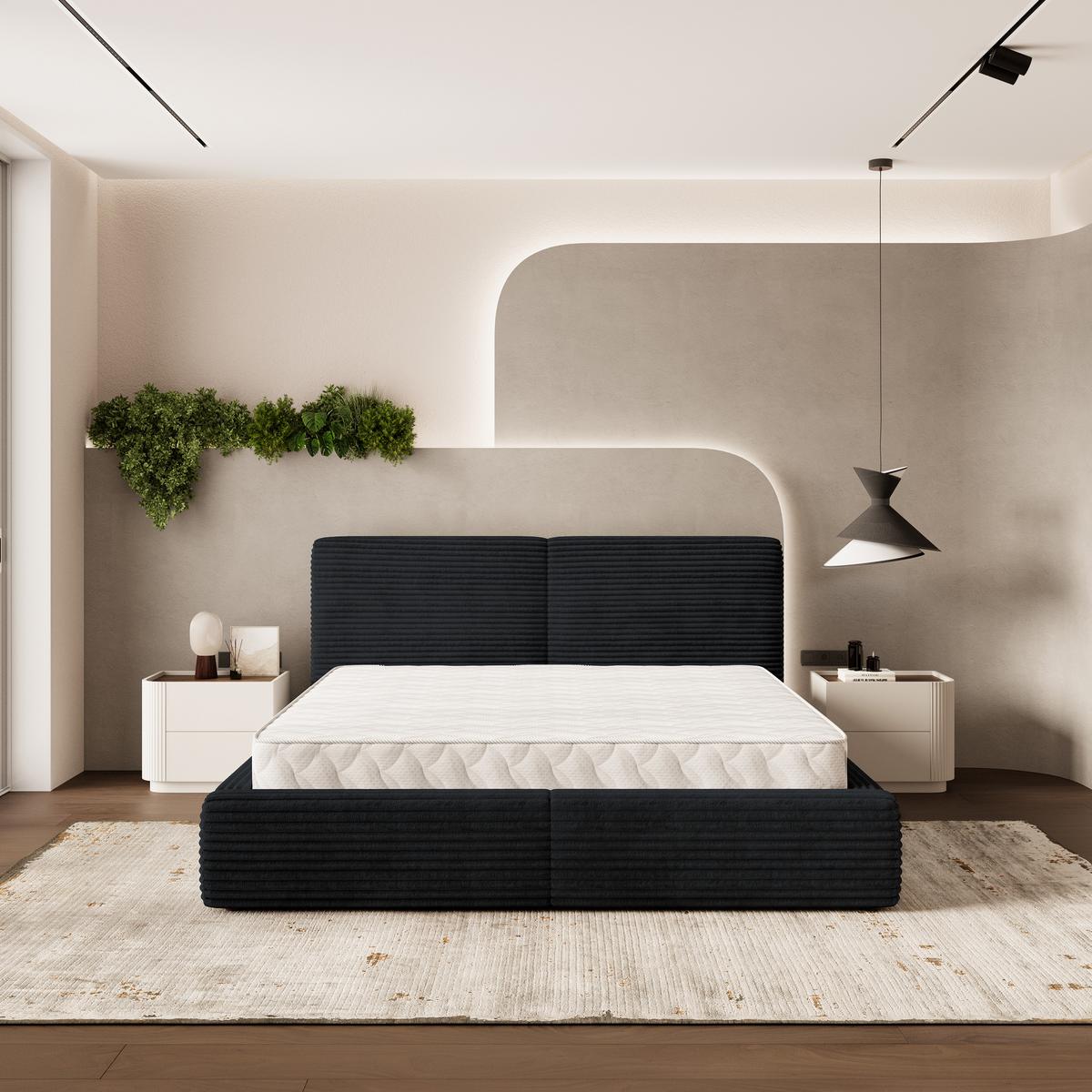 POLSTERBETT FELURO T 120x200 cm mit Bettkästen - Schwarz - Schwarz, Holz/Textil - MASSENO