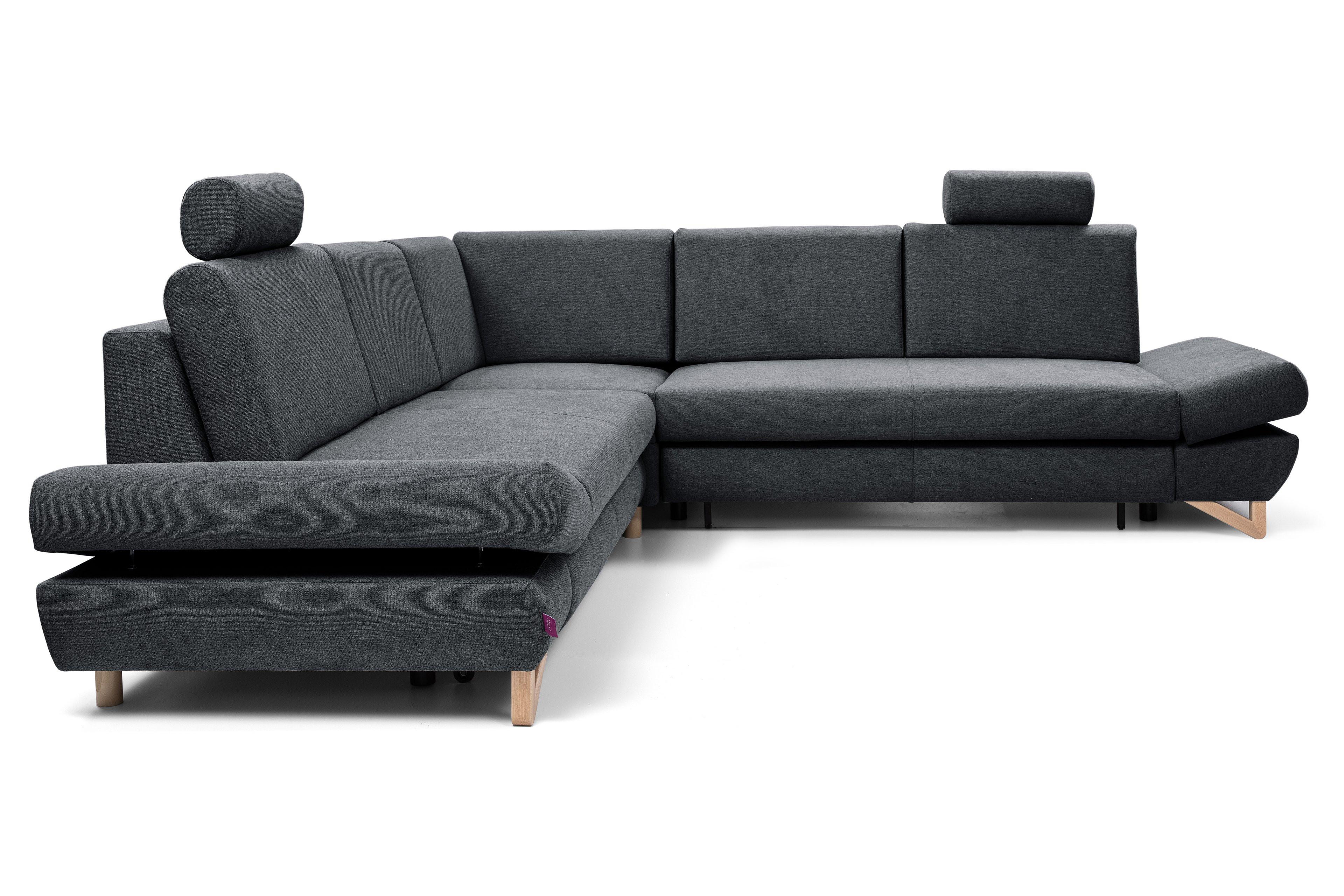 ECKSOFA CASA III L-S Anthrazit Plüsch-Stoff mit Schlaffunktion - Anthrazit, Holz (272/272cm) - MASSENO