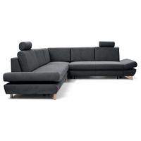 ECKSOFA CASA III L-S Anthrazit Plüsch-Stoff mit Schlaffunktion - Anthrazit, Holz (272/272cm) - MASSENO