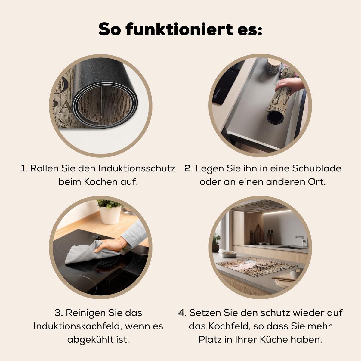 HERDABDECKPLATTE Bistro Parisien - Café - Kaffee - Jahrgang Induktionsmatte 77x51 cm - Cappuccino, Kunststoff (77/51/0.2cm) - MuchoWow