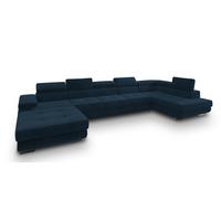 WOHNLANDSCHAFT TORIVA R-S Blau Velours-Stoff mit Schlaffunktion - Blau, Holz (418/90/202cm) - MASSENO