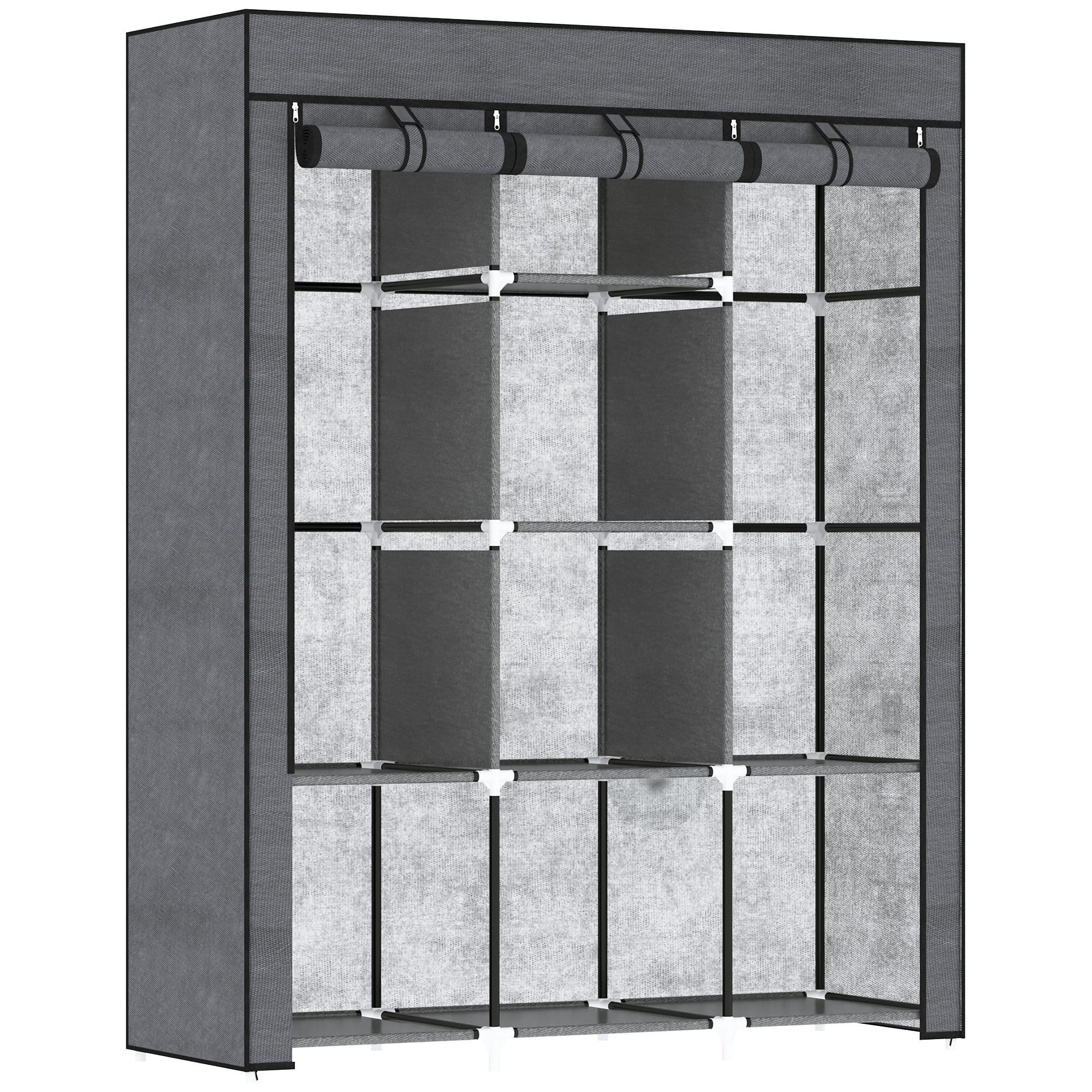 STOFFSCHRANK, Faltschrank, Kleiderschrank mit Kleiderstangen 8 Ebenen Dunkelgrau - Dunkelgrau, Metall (43/162.5/125cm) - HOMCOM
