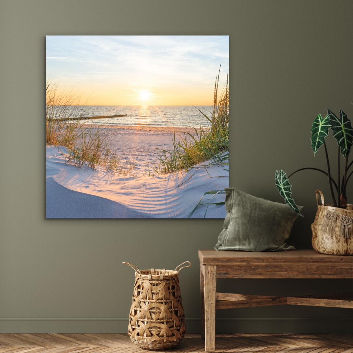 METALLBILD Strand - Sonne - Düne - Gras - Sand - Horizont 90x90 cm - Hellblau, Metall (90/90cm) - MuchoWow