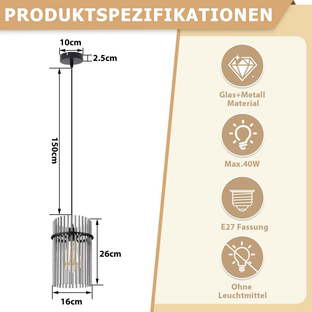 PENDELLEUCHTE ARTUR Ⅲ 16/10/150 cm - Schwarz, Metall (16/10/150cm) - Nettlife