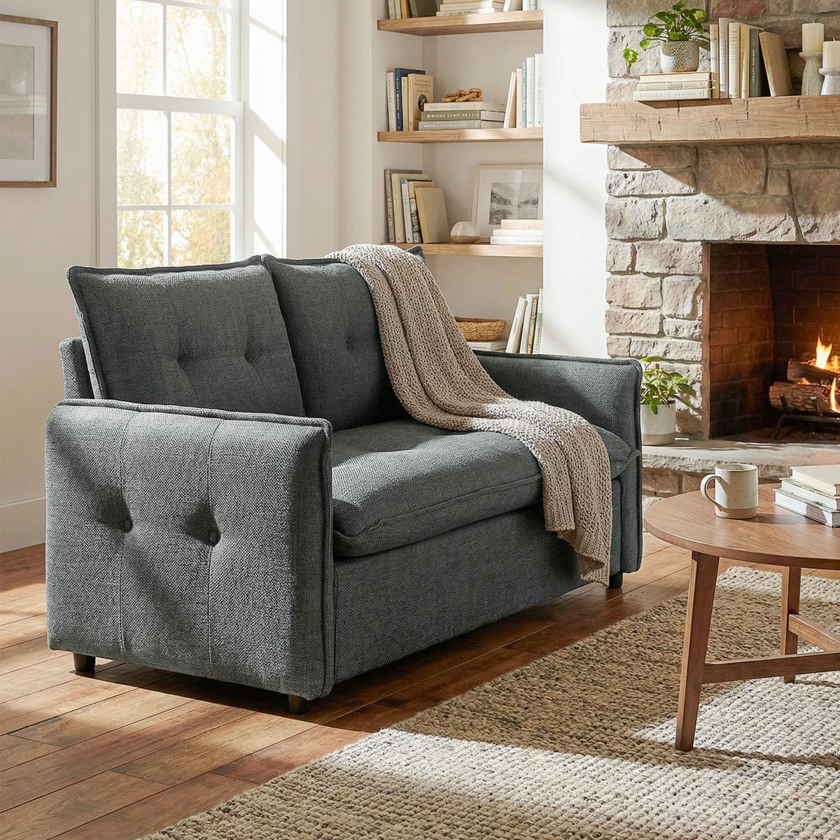 SOFA Rhyxan 131/75/85cm - Dunkelgrau, Textil (75/85/131cm) - ZMH