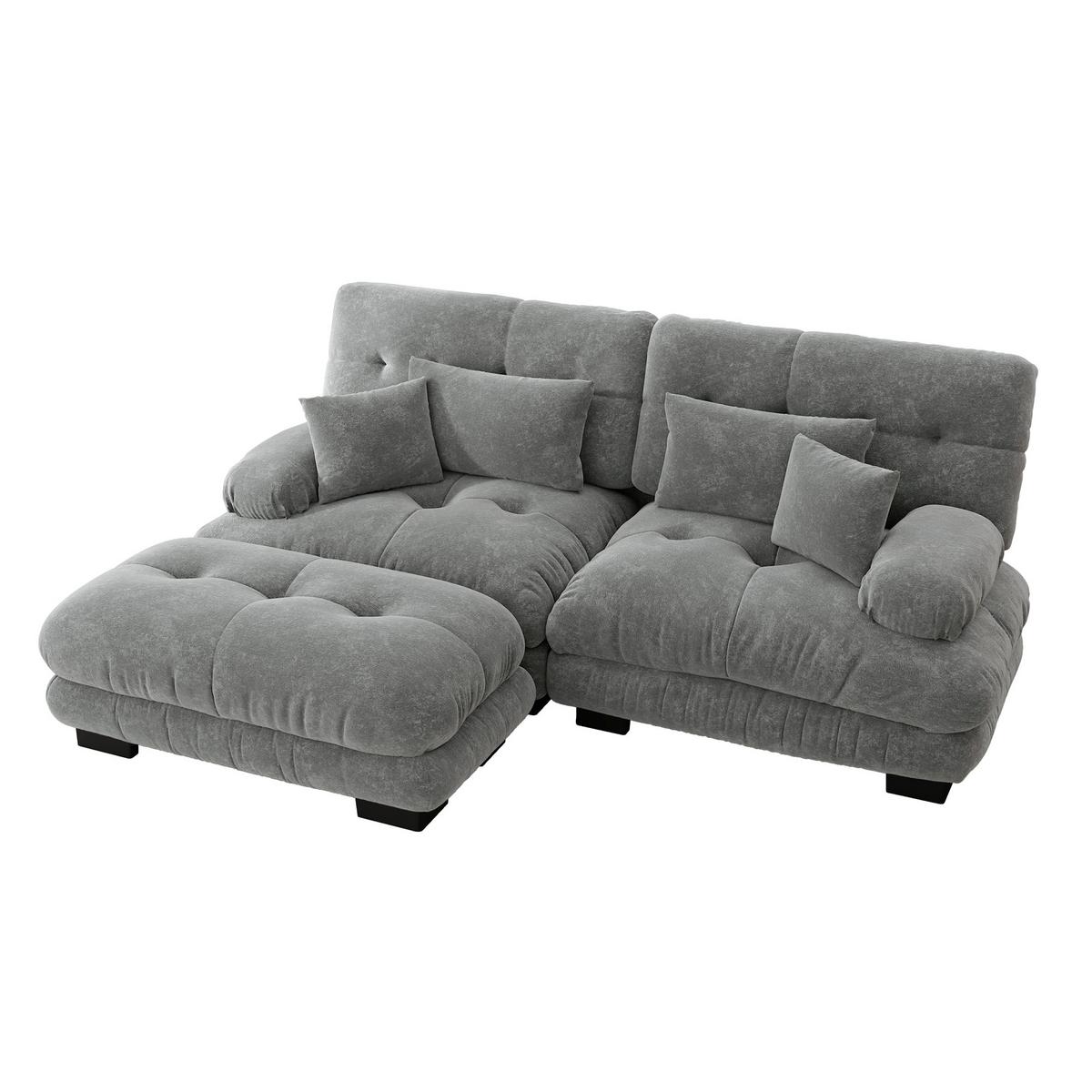 ECKSOFA chenille grau mit ottoman & 4 kissen - Grau, Textil (220/145cm) - Urban Meuble