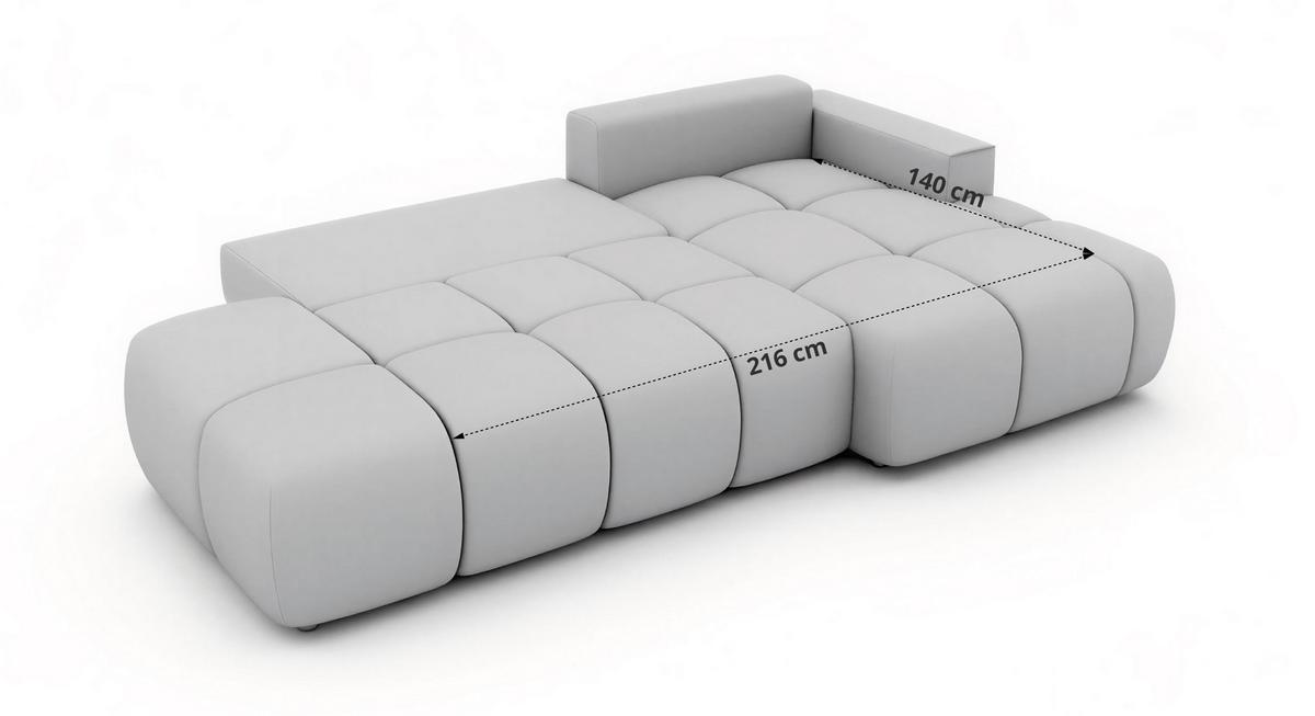 ECKSOFA LORAN L Hellgrau Velvet - Links - Hellgrau/Schwarz, Kunststoff/Textil (170/292cm) - MKS
