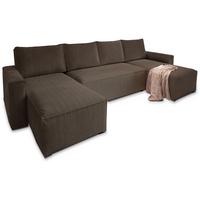 WOHNLANDSCHAFT ASPRA Braun Kordstoff mit Schlaffunktion - Braun/Grau, Holz/Kunststoff (295/85/140cm) - MASSENO