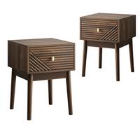 NACHTTISCH Set 2er Walnuss 40 cm – Mid Century Nachtkonsole mit Rillenfront & Goldgriff - Walnussfarben, Holzwerkstoff (40/55/40cm) - Urban Meuble