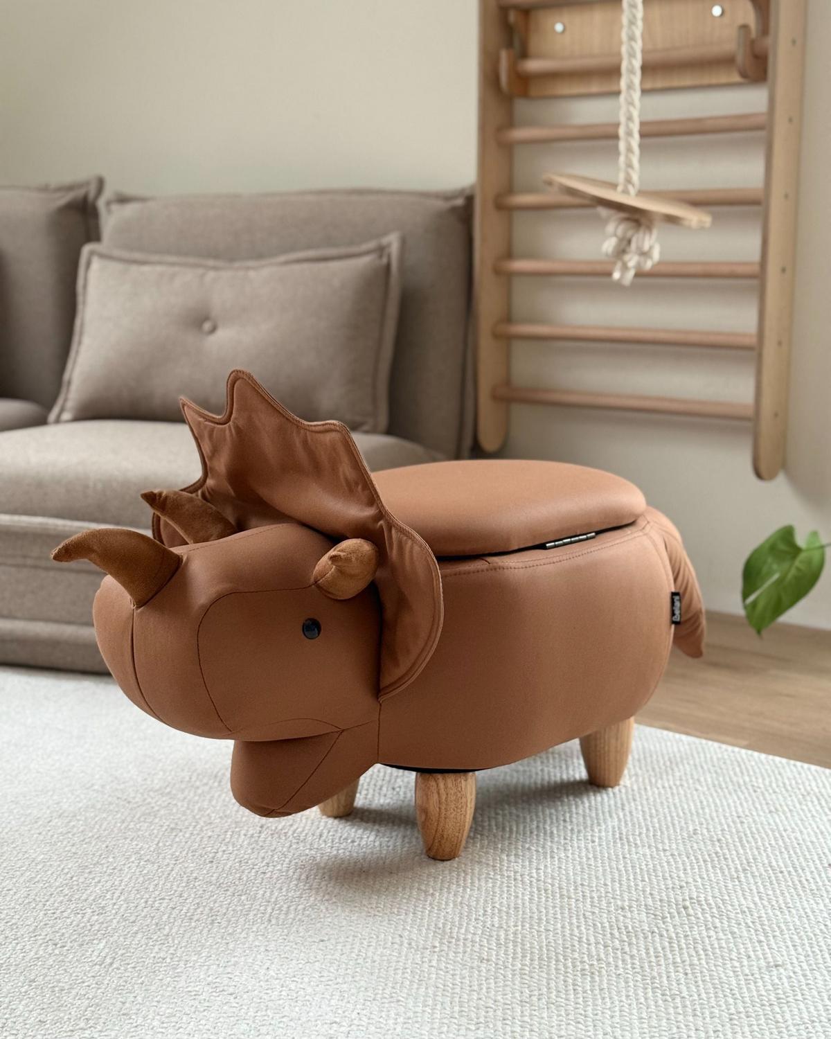 TIERHOCKER Braun Triceratops - Braun, Textil (92/56/42cm) - Beliani
