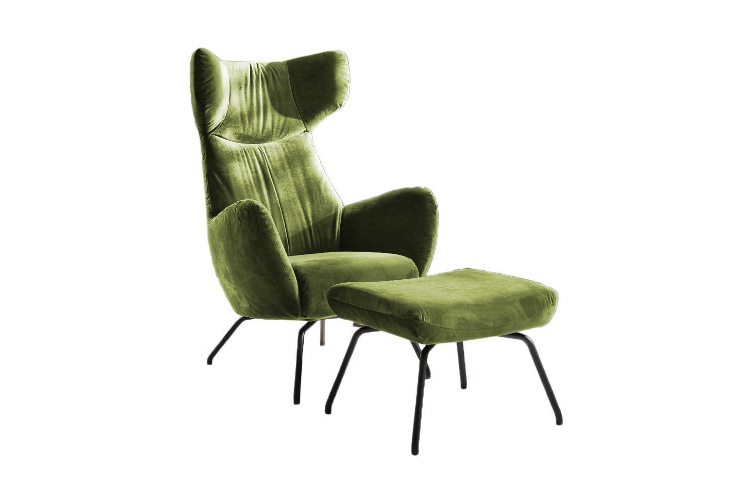 SESSEL MIT HOCKER LOTTE Dunkelgrün Velvet - Dunkelgrün/Schwarz, Textil (79/117/82cm) - KAWOLA