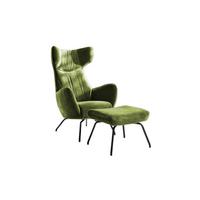 SESSEL MIT HOCKER LOTTE Dunkelgrün Velvet - Dunkelgrün/Schwarz, Textil (79/117/82cm) - KAWOLA