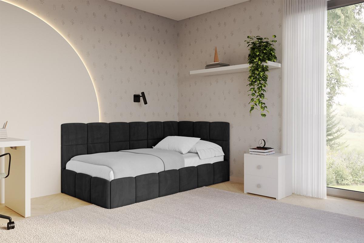 EINZELBETT Jugendbett mit Bettkasten Links, ohne Matratze - LIVY 100x200 Schwarz - Schwarz, Holzwerkstoff/Textil (100/200cm) - ALTDECOR
