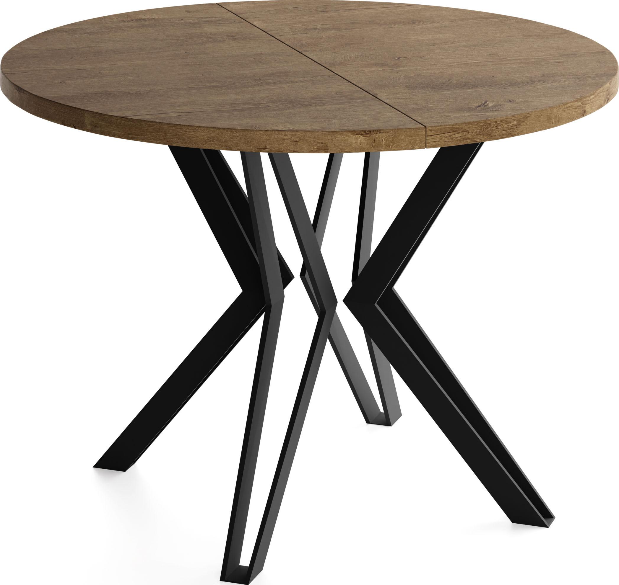 ESSTISCH Revena runder ausziehbarer, Lefkas Eiche 100-180/100/76 cm - Alteiche/Schwarz, Holzwerkstoff/Metall (100/180/76cm) - WFL GROUP
