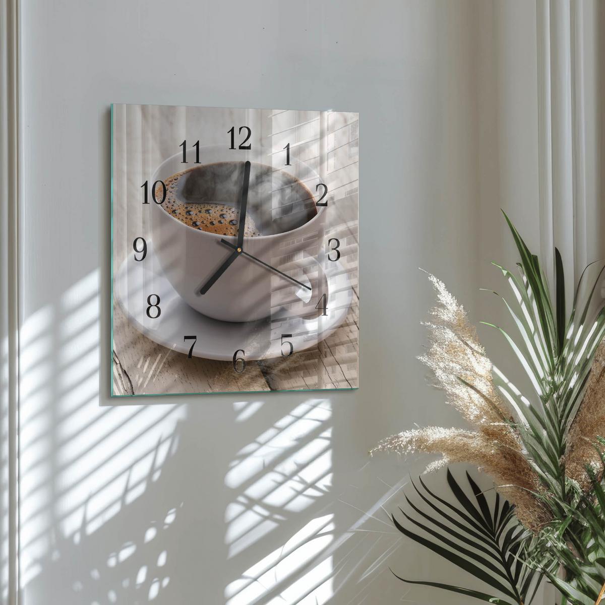 WANDUHR aus Glas 30x30 cm - Kaffee - Braun, Glas (30/30/0.4cm) - TULUP