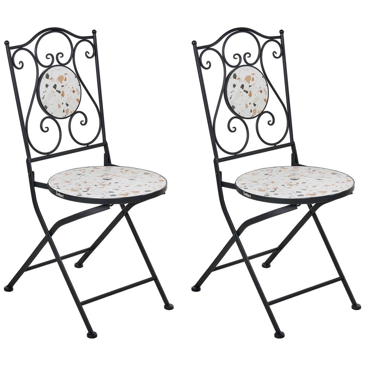 GARTENSTUHL 2er-Set Terrazzo Weiß Artena - Schwarz/Weiß, Metall (39/87/47cm) - Beliani
