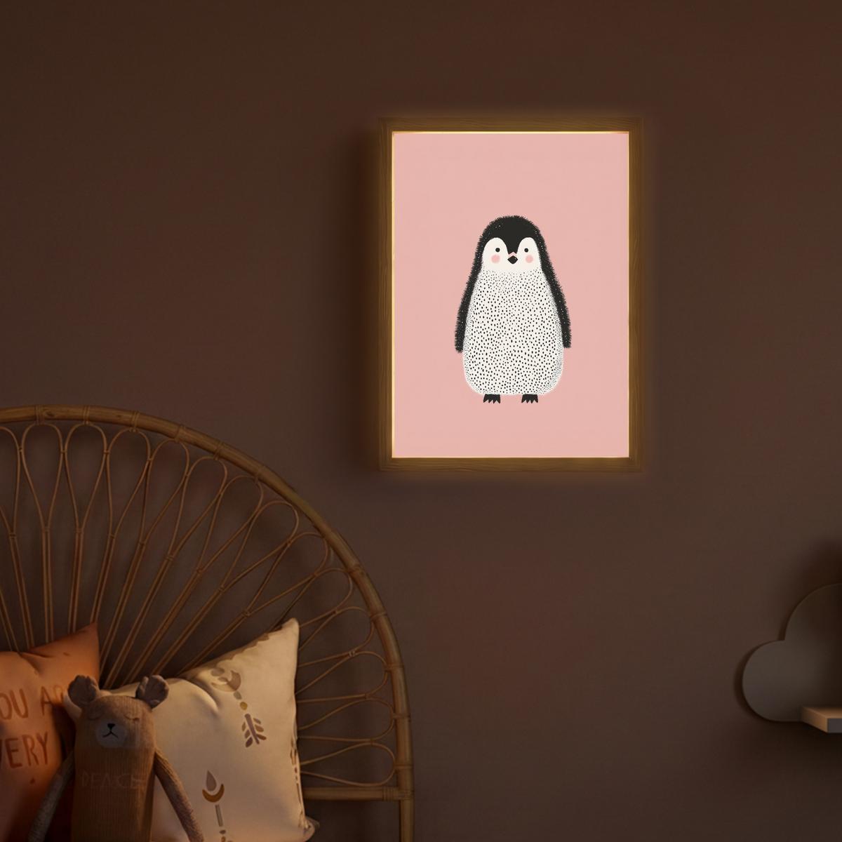 WANDLEUCHTE MIT AKKU Pinguin - Punkte - Minimalistisch - Rosa 30x40 cm - Rosa, Holzwerkstoff (30/40/8cm) - OnlyWow