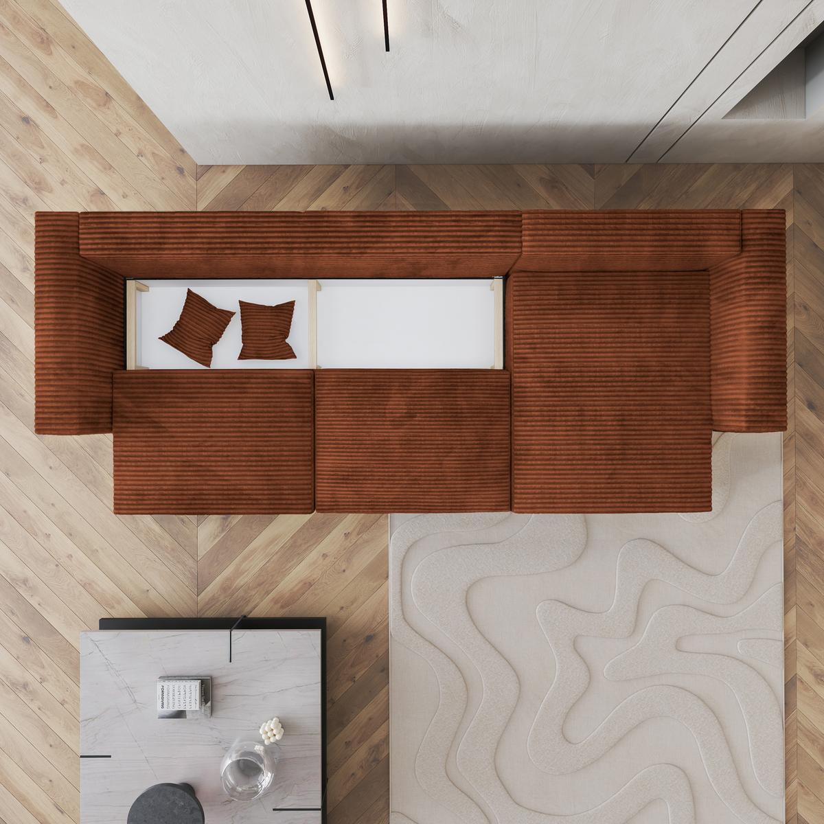 ECKSOFA TOLMO Braun Kordstoff mit Schlaffunktion - Braun/Grau, Holz/Kunststoff (347/148cm) - MASSENO