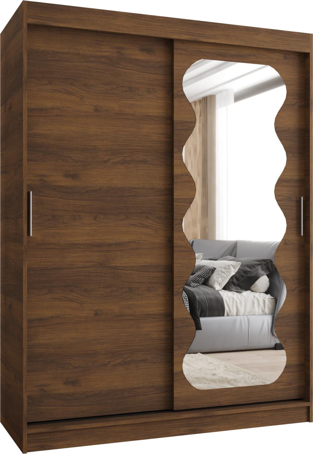 SCHIEBETÜRENSCHRANK mit Spiegel LUCY 200/150/62 2-türig - Silberfarben/Walnussfarben, Holz (150/62/150cm) - MÖBEL KRYSPOL