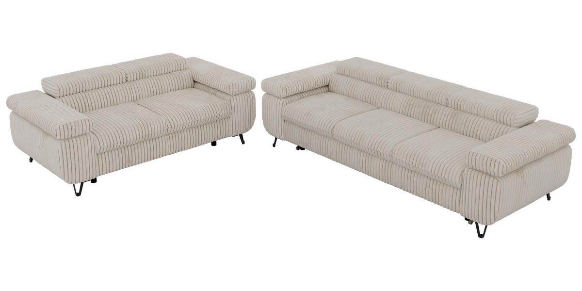 SITZGARNITUR PETERS 2+3 - Beige Cord - Beige/Creme, Textil/Metall (262/76/99cm) - MKS
