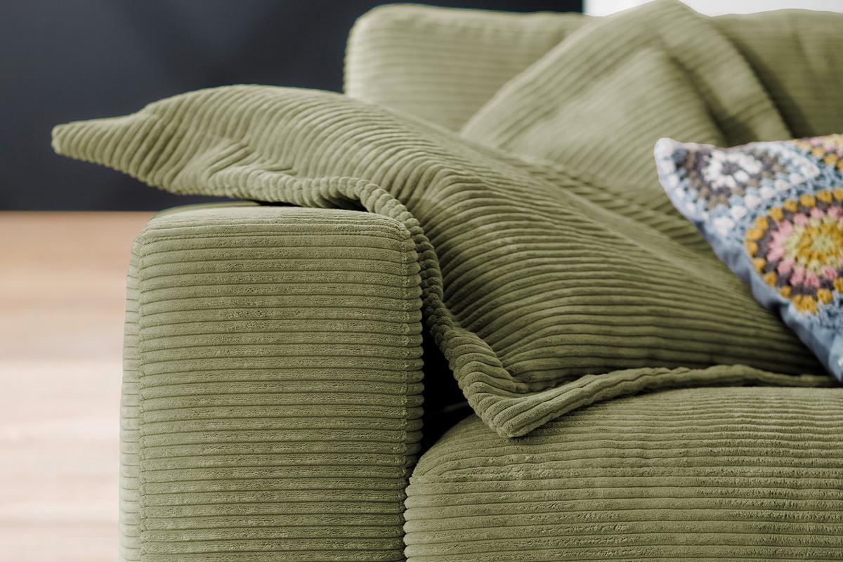 SOFA 3-SITZER MADELINE Grün Cord - Schwarz/Olivgrün, Textil (290/85/127cm) - KAWOLA