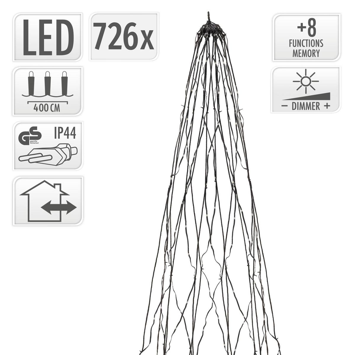 LED LICHTERKETTE für Fahnenmast und Weihnachtsbaum Weihnachtsbeleuchtung Außen 4m 726 LED Warmweiß - Schwarz, Kunststoff (150cm) - ECD-Germany