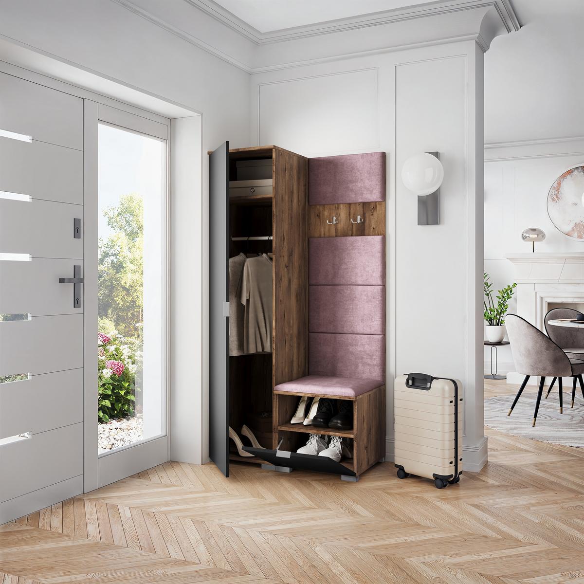 GARDEROBENSCHRANK LORI 95/181/51 cm Modern Garderobe-Set Eiche Lefkas - Eichefarben/Lila, Holzwerkstoff (95/181/51cm) - MASSENO