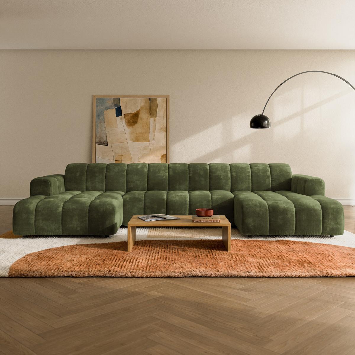 WOHNLANDSCHAFT AENIS Grün Chenille - Grün, Holz (398/85/165cm) - MASSENO