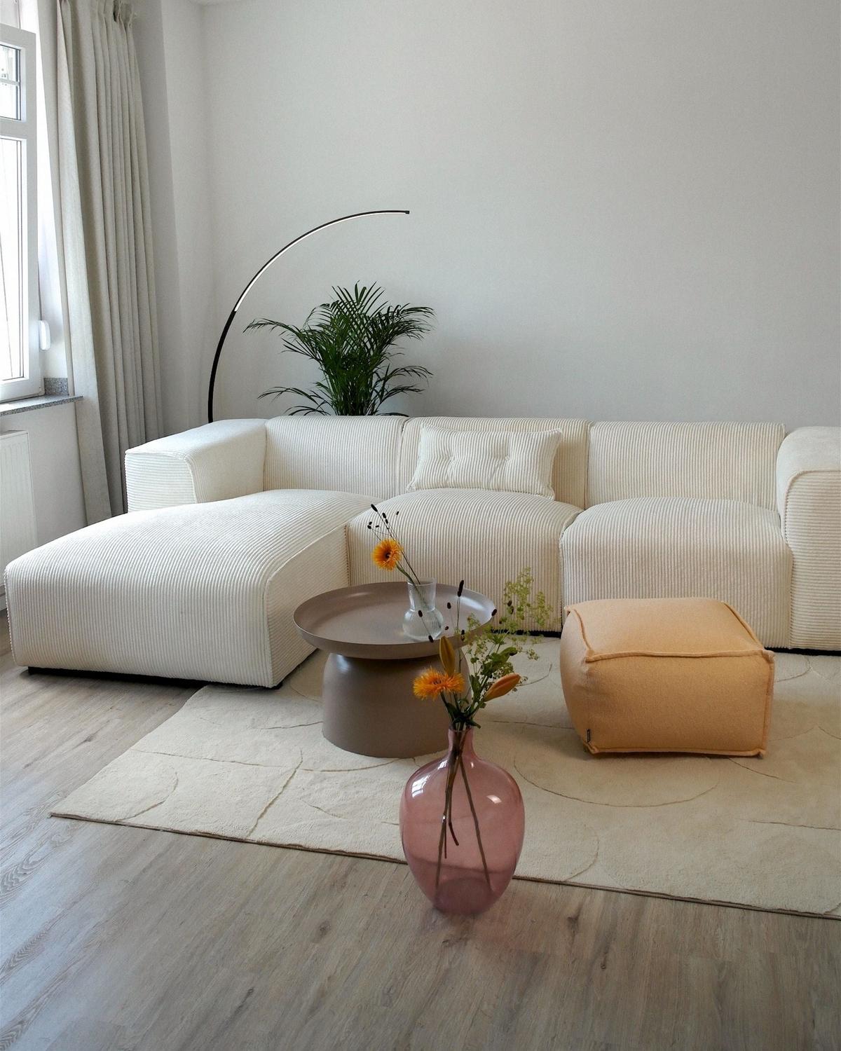 ECKSOFA 3-Sitzer Cord Cremeweiß rechtsseitig Dolva - Creme, Textil (294/170cm) - Beliani