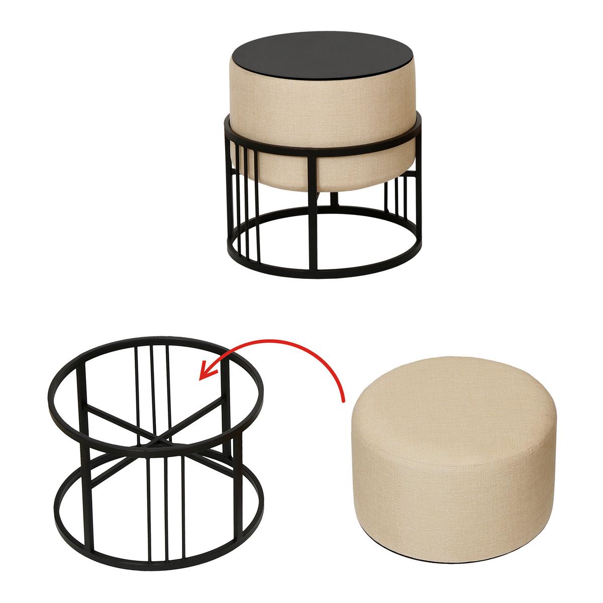 HOCKER-SET 2-TLG. Tas - Beige/Schwarz, Holzwerkstoff/Textil (38/38/38cm) - [en.casa]