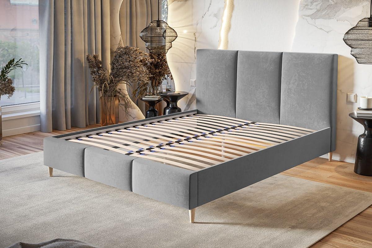 POLSTERBETT LUX Siena mit Kopfteil, 160 x 200 cm, Doppelbett mit Lattenrost aus Holz, Velourstoff Dunkelgrau, Füße in Farbe: Braun - Dunkelgrau, Holz/Textil (160/200cm) - Alpi-Möbel