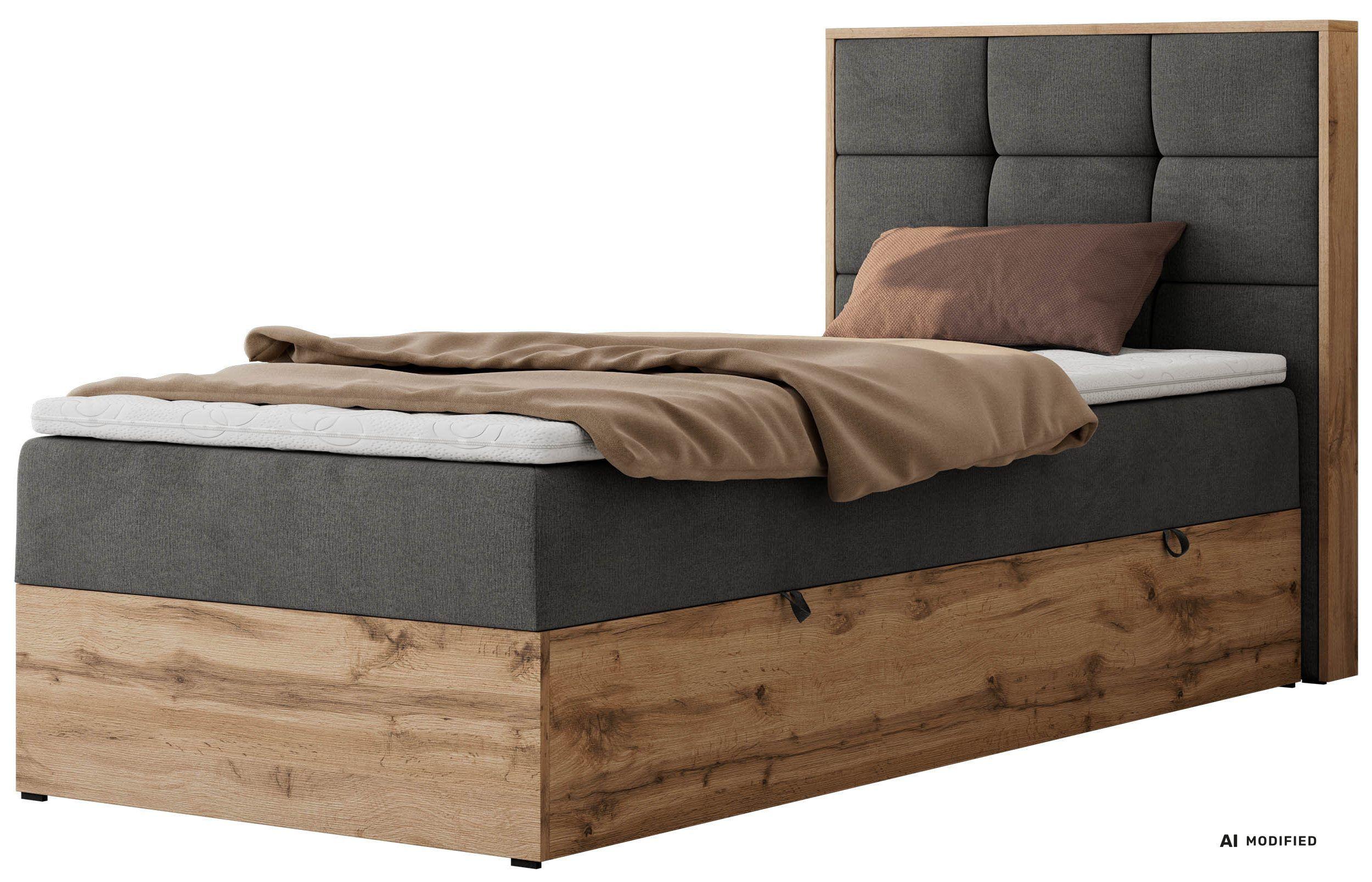 BOXBETT ALBERO 1 90/200 - Dunkelgrau Velvet - Topper Visco - H4 - Rechts - Dunkelgrau/Schwarz, Kunststoff/Textil (90/200cm) - MKS